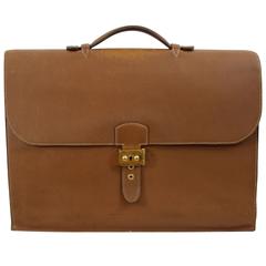 Hermes Retro Sac a Depeches Briefcase in golden graned leather