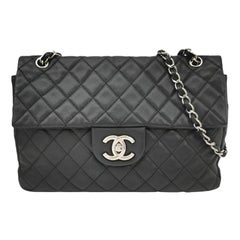 Chanel Classic Flap Maxi Soft Caviar Leather Silver-tone Hardware Giant CC Logo