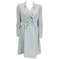 Chanel Boutique Spring Seafoam Blue/White Wool Double Breasted Coat Dress
