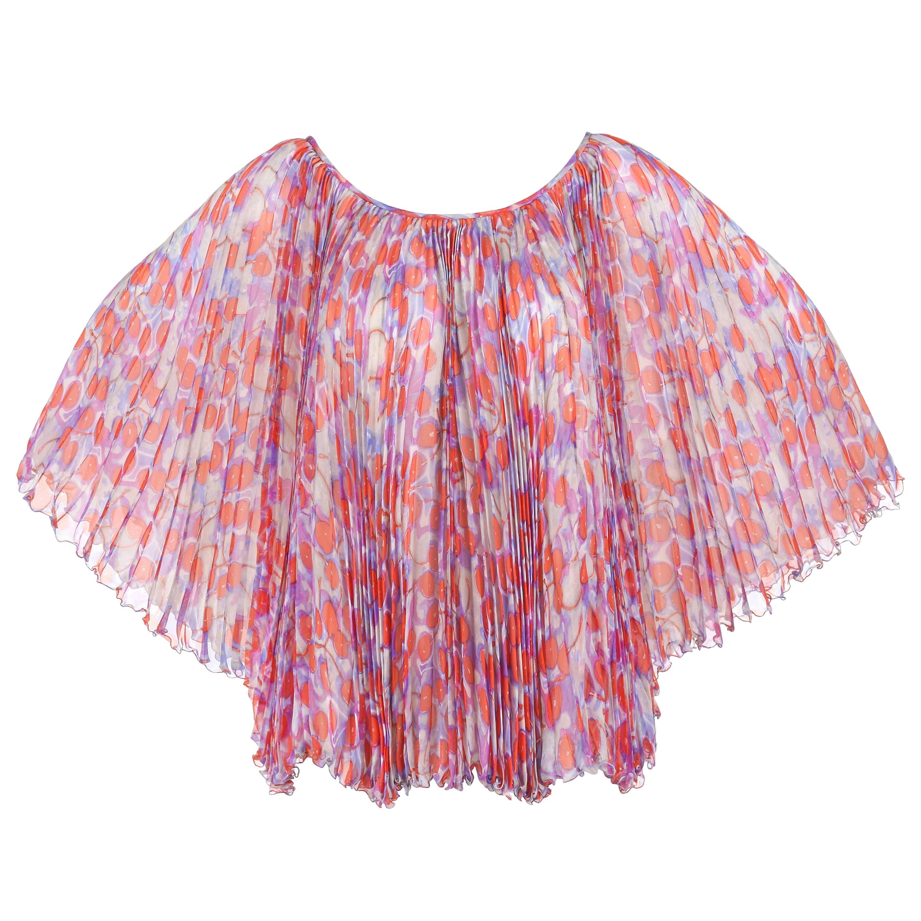 ALEXANDER McQUEEN S/S 2003 "Irere" Silk Chiffon Cherry Print Accordion Pleat Top