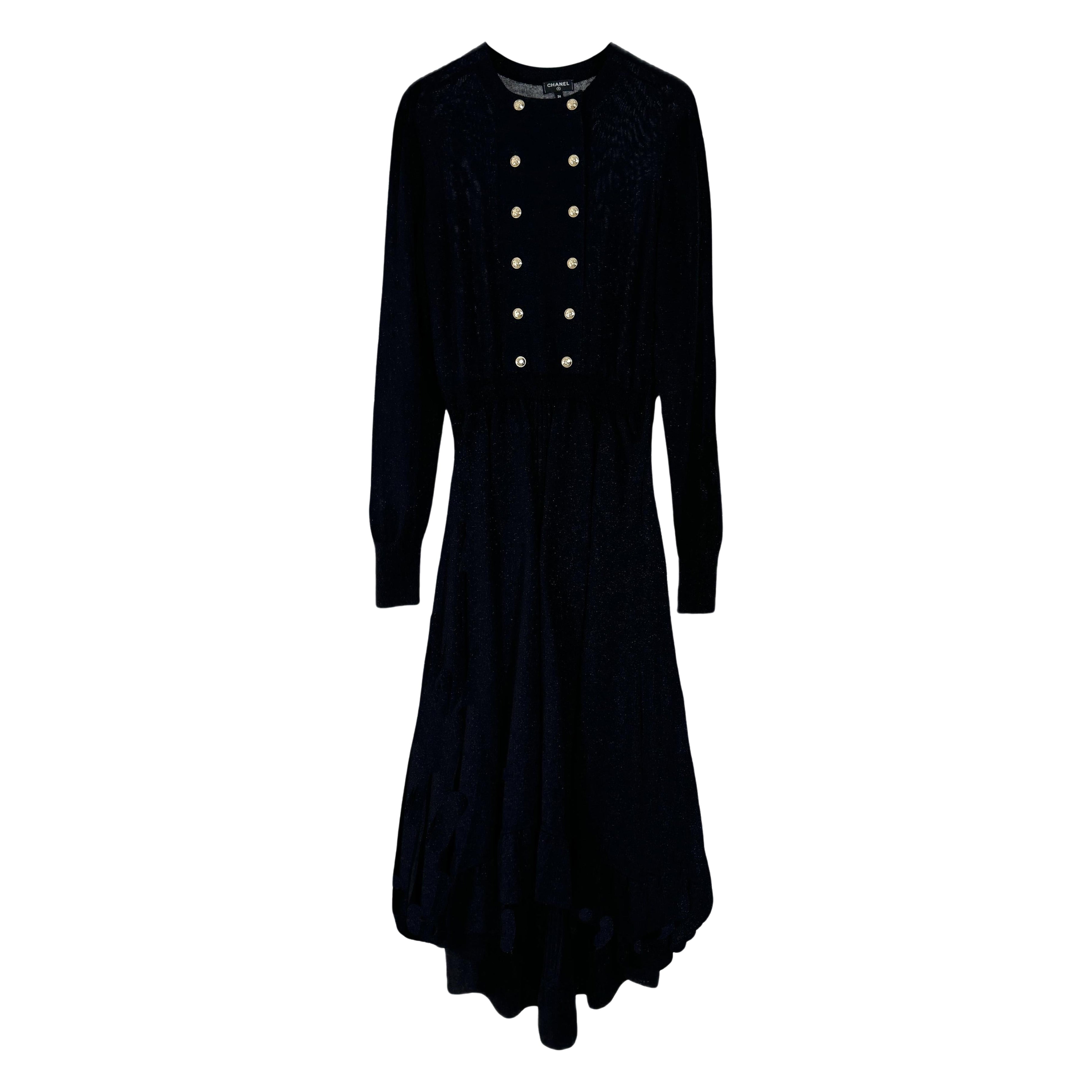 Chanel Iconic 2020 Ad Campaign Maxi Black Shimmer Dress 34 FR For Sale