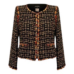 Chanel 12K$ Black Ribbon Tweed Jacket 38 FR