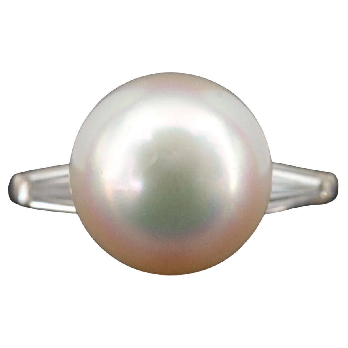 Cartier Art Deco Anello di platino con perle dei mari del sud e diamanti con rapporto GIA