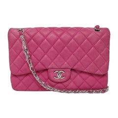 Chanel Classic Flap Jumbo Pink Caviar Leather Double Flap Silver Hardware, 2013