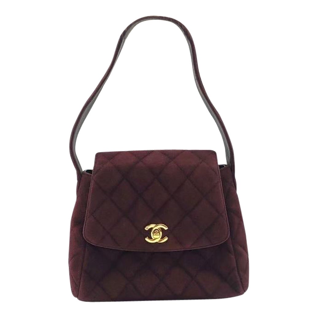 Chanel Kelly Mini Vintage Burgundy Suede Leather Top Handle Bag For Sale