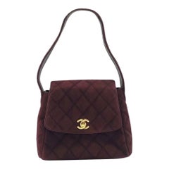 Chanel Kelly Mini Vintage Burgundy Suede Leather Top Handle Bag