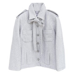 Chanel New Silver Grey Tweed Jacket with Bow 42 FR