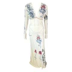 Roberto Cavalli S/S 2003 Tatuaje Paneles transparentes Top y Maxifalda Conjunto 2 piezas