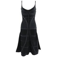 Herve Leger Black Strappy Fit and Flare Dress