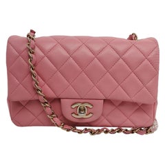 Chanel Classic Flap Rectangular Mini Pink Lambskin Leather Gold HW