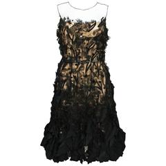 Oscar De La Renta Applique Tulle Organza Cocktail Black Dress 12