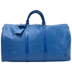 Vintage Louis Vuitton Keepall 50 Blue Epi Leather Duffle Travel Bag