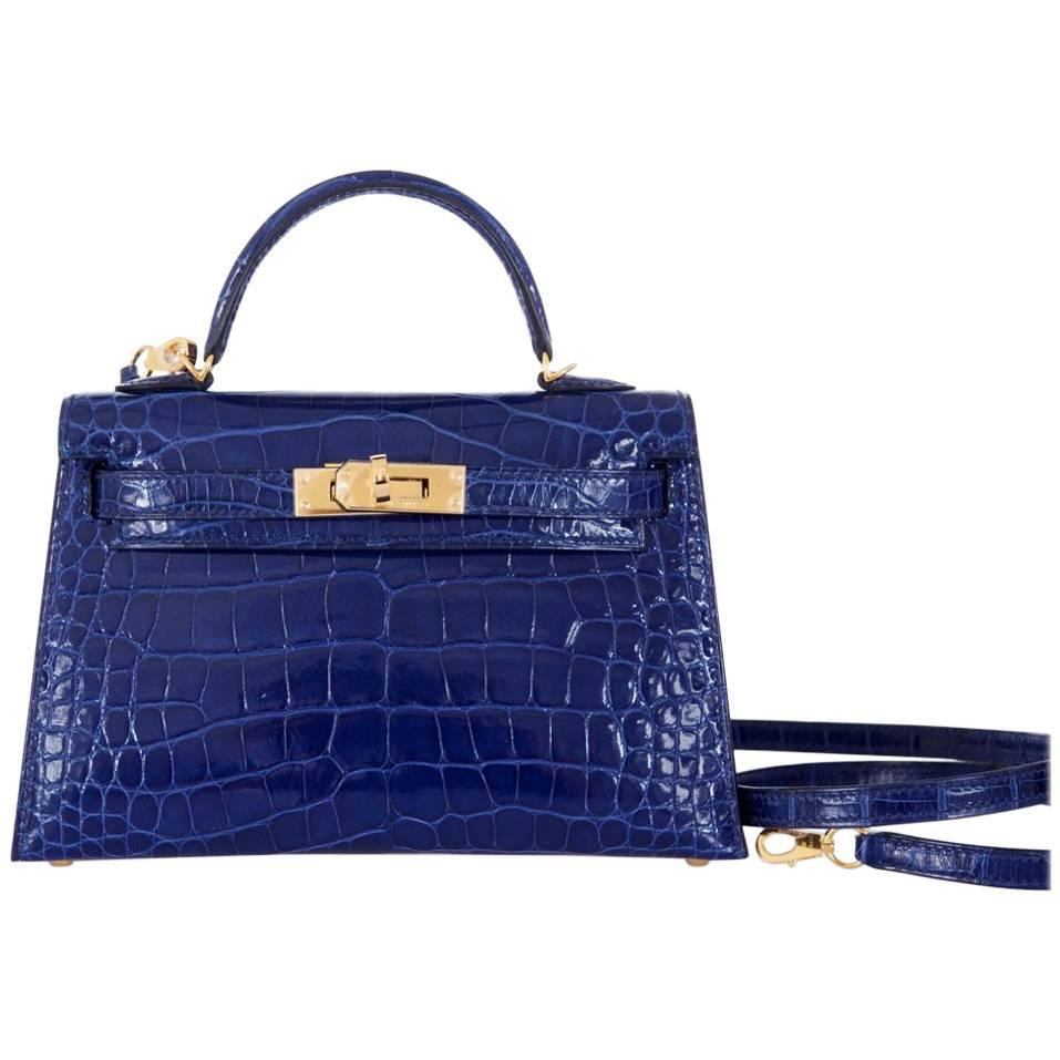 Hermes Kelly 20cm Blue Sapphire Alligator Mini Sellier Gold Hardware - Limited