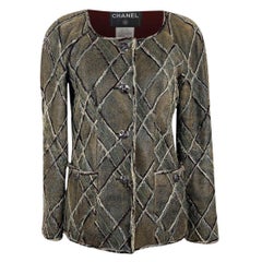 Chanel 12K$ Rare Gripoix Buttons Leather & Tweed Jacket 40 FR