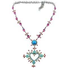 Christian Lacroix Vintage Jewelled Heart Pendant Necklace