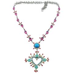 Christian Lacroix Vintage Jewelled Heart Pendant Necklace 2