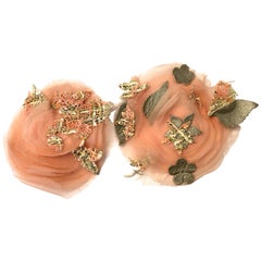 2 Matching Chanel Camellia Pins - Pink, Gray, Green