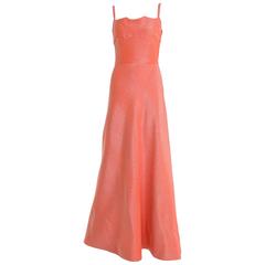 1960s CURIEL Italian Couture Orange Lurex Long Evening Dress