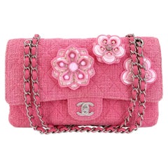 Chanel Pink Tweed Crystal Sakura Flower Flap Borsa in silicone SHW 68348