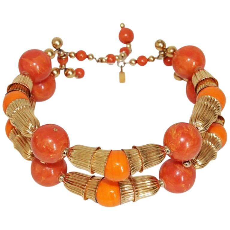 Summer Kenneth Jay Lane necklace coral choker of the 70s  For Sale