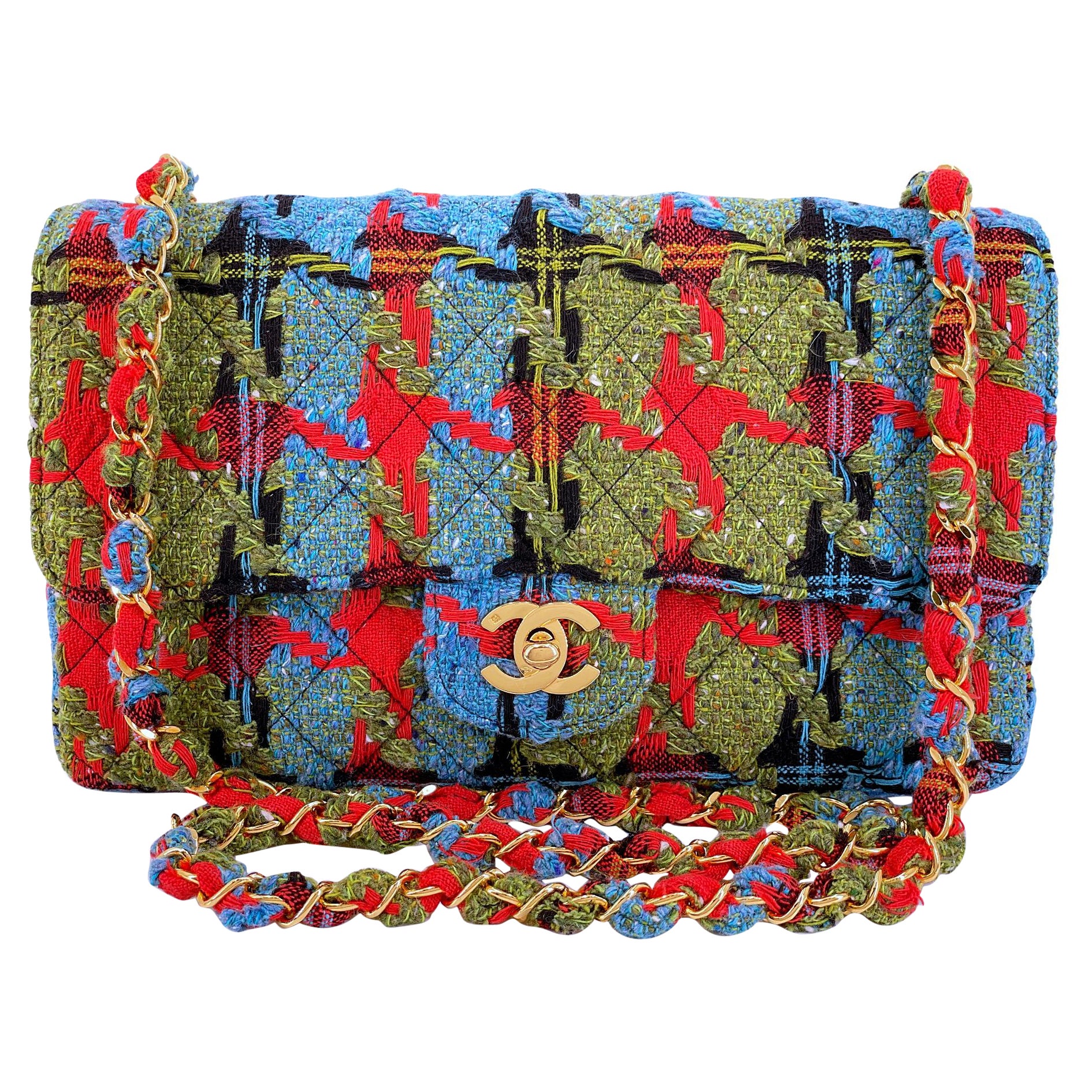 Rare Chanel Vintage Tweed Multicolore Medium Classic Flap Bag 24k GHW 68422