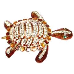Sparkling & unique enamelled turtle brooch 70s
