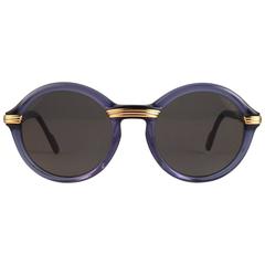 Nouveau Cartier Cabriolet Round Translucent Blue & Gold 49MM 18K Sunglasses France
