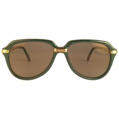Vintage New Cartier Vitesse Marbled Green 58MM 18K Gold Plated Sunglasses France 