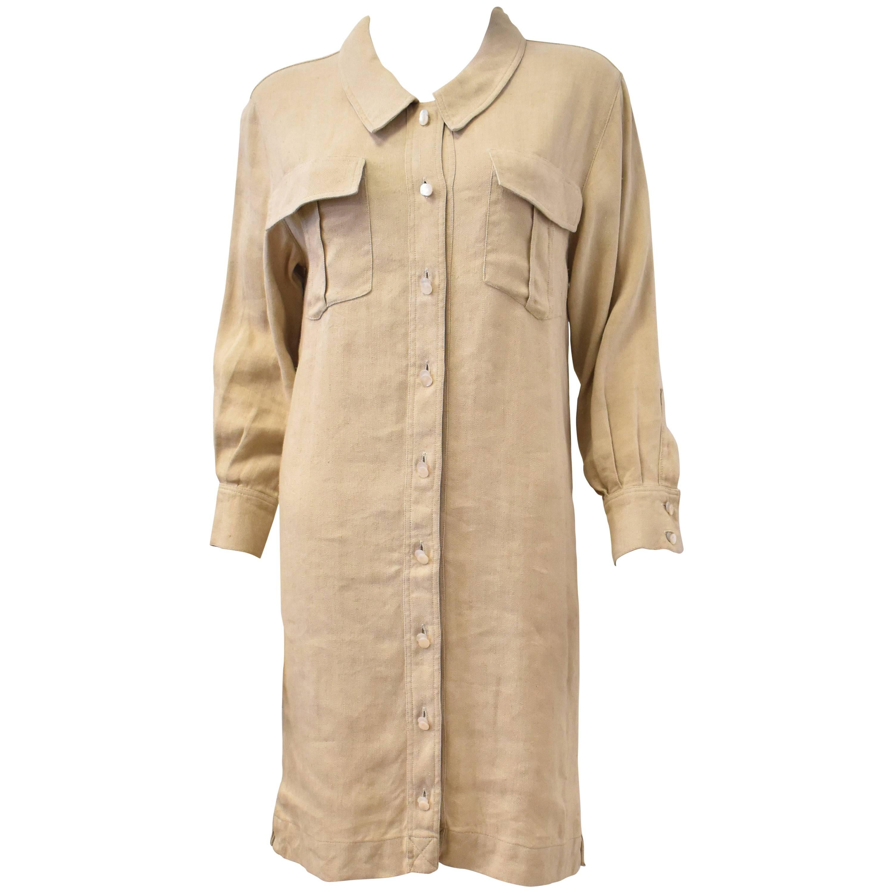 Chanel Beige Linen and Silk Shirt Dress