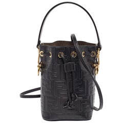 Fendi Black Zucca Leather Mini Mon Tresor Drawstring Bucket Bag