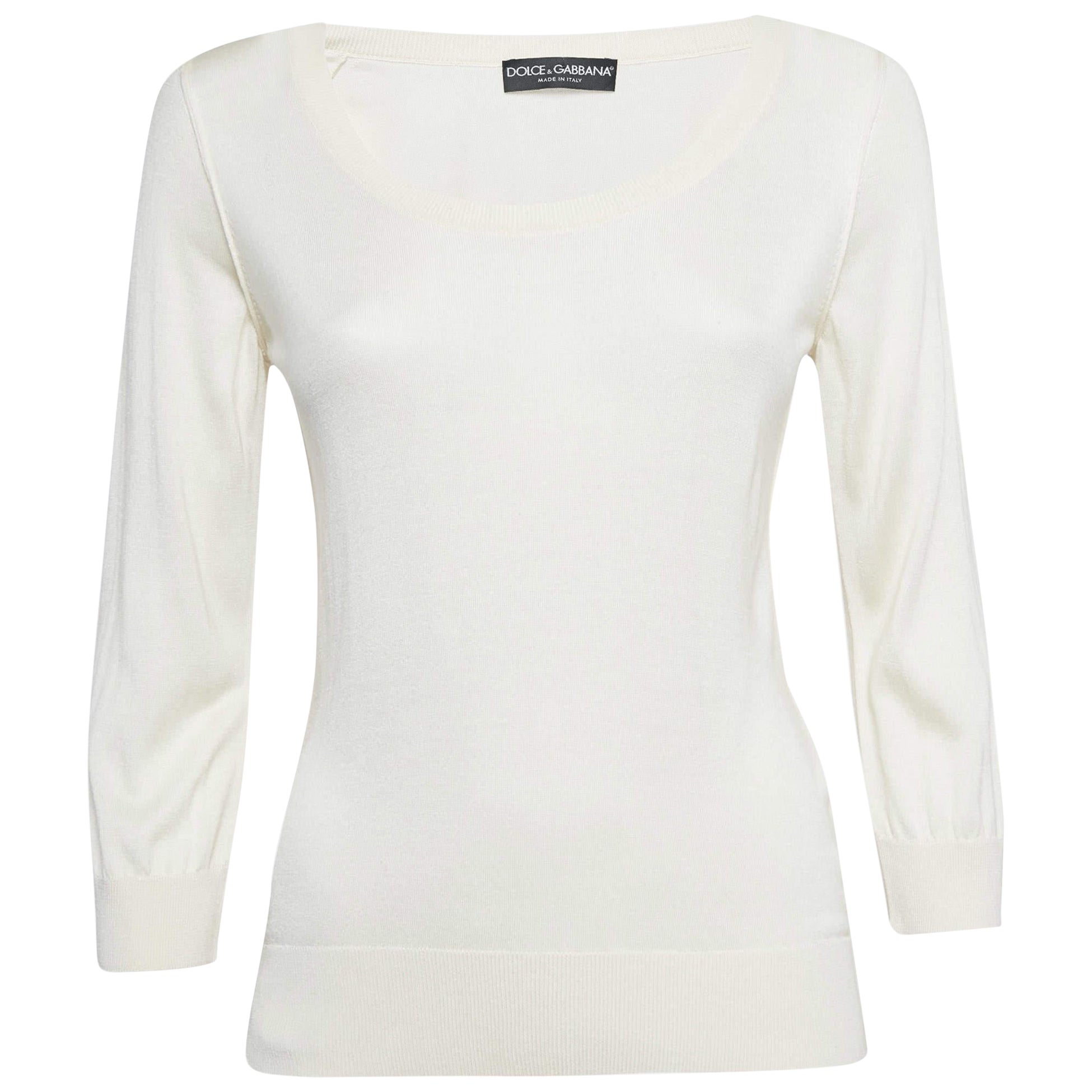 Dolce & Gabbana Felpa girocollo in seta color crema S