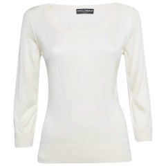 Dolce & Gabbana Cream Silk Knit Round Neck Sweatshirt S