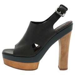 Marni Black Leather Wooden Platform Slingback Sandals Size 37