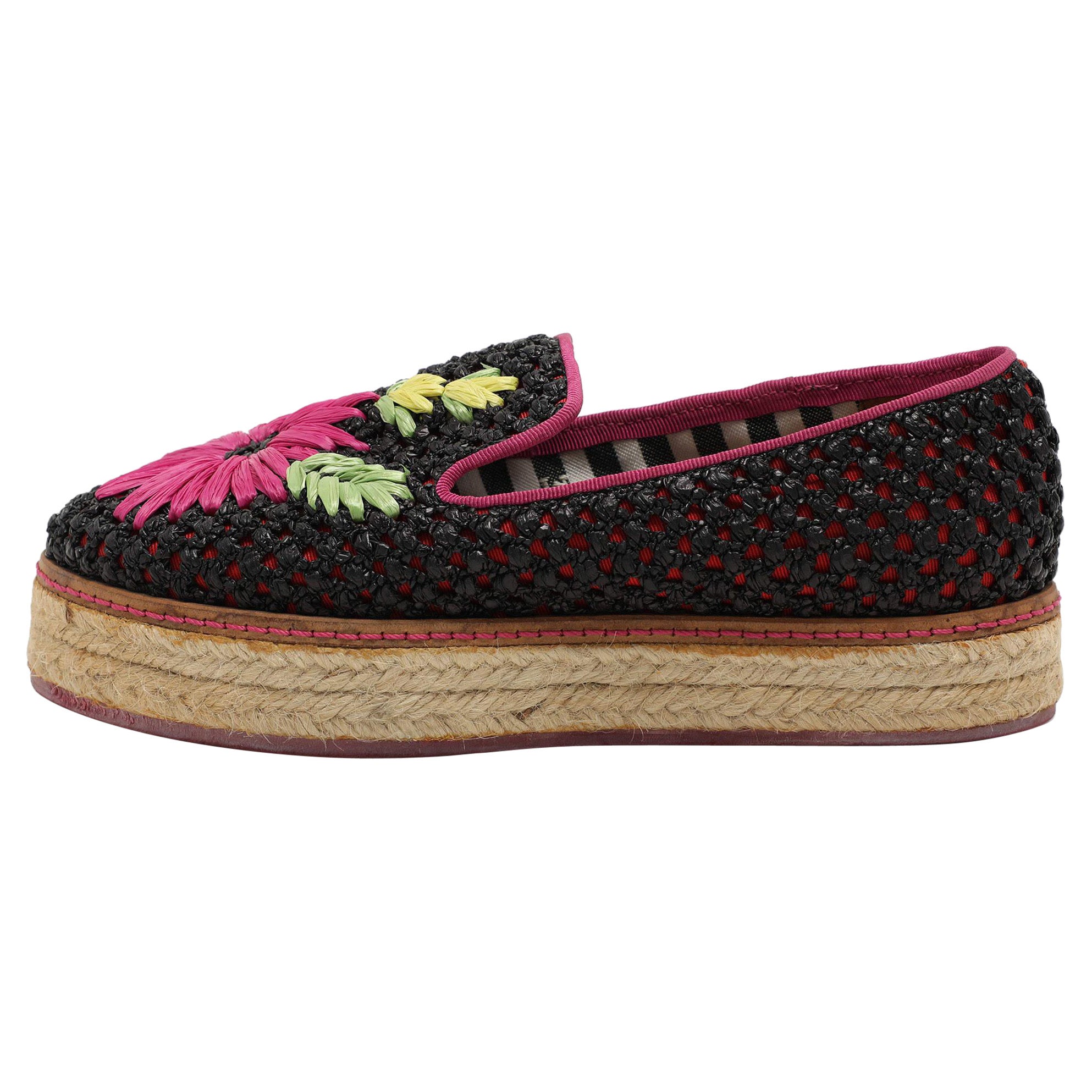 Missoni Woven Raffia Floral Detail Platform Espadrille Smoking Slippers Size 35 For Sale