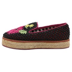 Gewebte Raffia Plateau Espadrille Smoking Slippers mit Blumendetails von Missoni, Größe 35