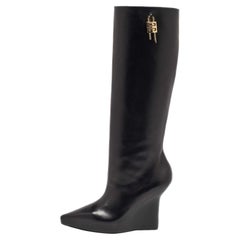 Givenchy Botas de piel negra con cuña hasta la rodilla Talla 37