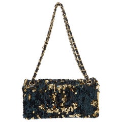Chanel Navy Blue/Gold Sequins Summer Night Flap Bag