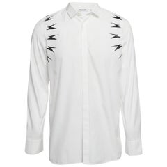 Neil Barrett White Lighting Bolt Print Cotone Slim Fit Shirt L