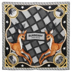 Burberry Black Deer Print Silk Square Scarf