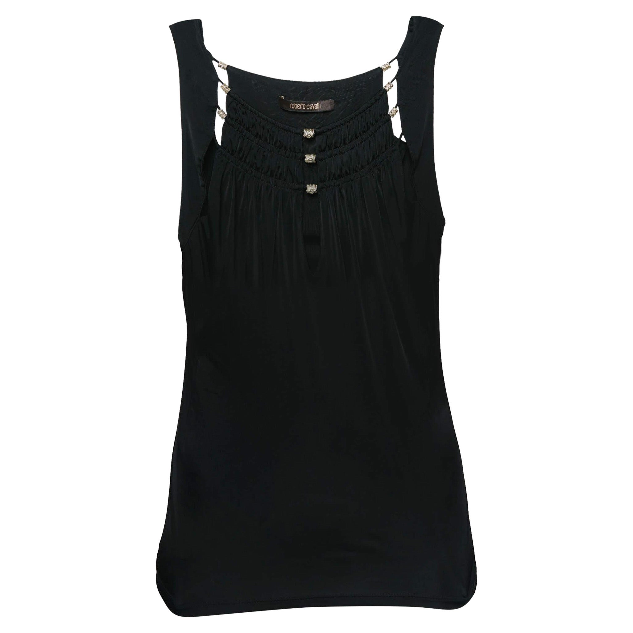Roberto Cavalli - Top con dettaglio volant in jersey nero M. I.
