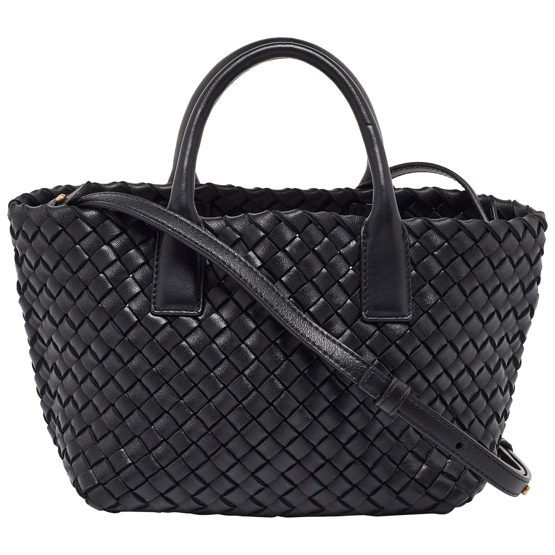 Bottega Veneta Black Intrecciato Leather Mini Cabat Tote