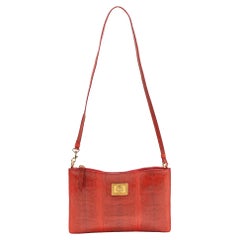 Roberto Cavalli Orange Wasserschlangenleder Slim Clutch Tasche