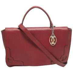 Cartier Burgundy Leather and Suede Marcello De Cartier Flap Top Handle Bag