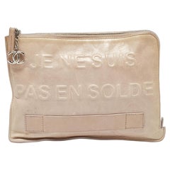 Chanel Off White Leather Je Ne Suis Pas En Solde Pouch
