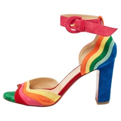 Christian Louboutin Multicolor Suede Rainbow Ankle Strap Sandals Size 38