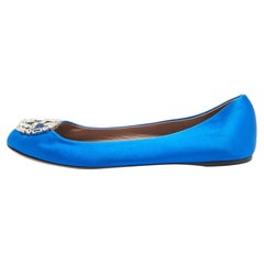 Gucci Blue Satin Crystal Embellished Ballet Flats Size 40