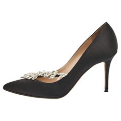 Manolo Blahnik Black Satin Nadira Pumps Size 37.5