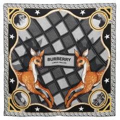 Burberry Black/Yellow Deer Print Silk Square Scarf