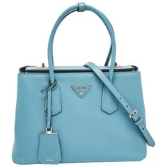 Prada Light Blue Saffiano Lux Leather Twin Tote