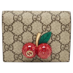 Gucci Red/Beige Signature Coated Canvas and Leather Cherry Flap Card Case